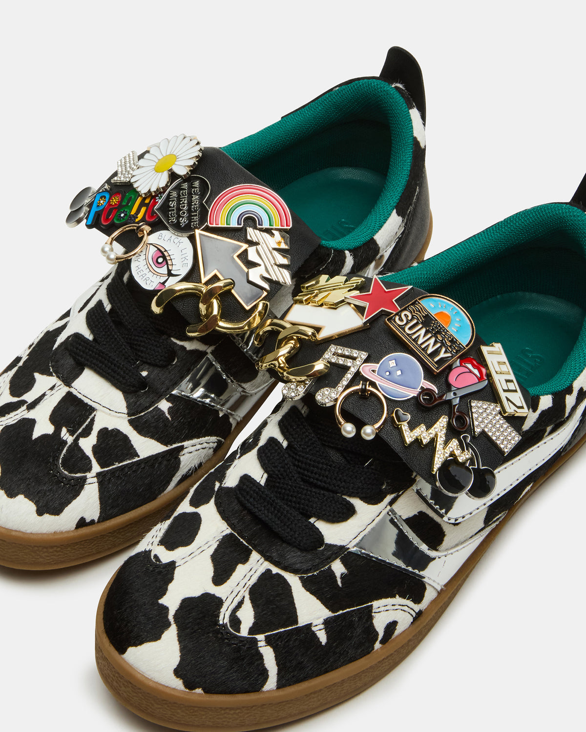 Steve Madden WYATT Black Cow Print Lace-Up Low-Top Pin Women's Sneaker