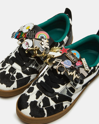 Steve Madden WYATT Black Cow Print Lace-Up Low-Top Pin Women's Sneaker