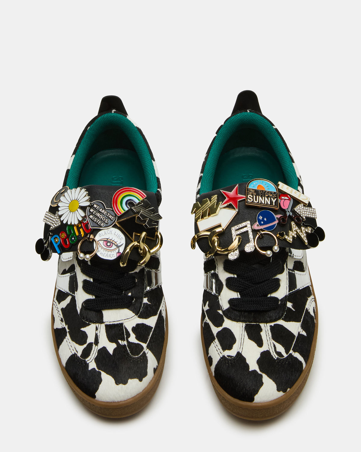 Steve Madden WYATT Black Cow Print Lace-Up Low-Top Pin Women's Sneaker