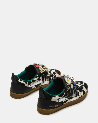Steve Madden WYATT Black Cow Print Lace-Up Low-Top Pin Women's Sneaker
