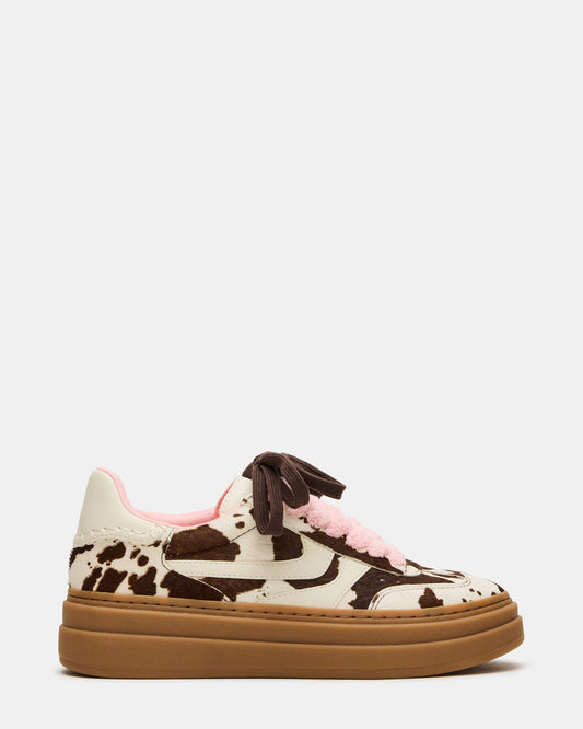 Steve Madden DODGE Brown Cow Print Low-Top Platform Women's Sneaker