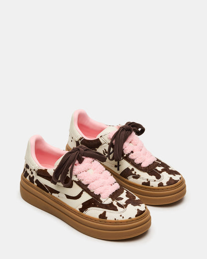 Steve Madden DODGE Brown Cow Print Low-Top Platform Women's Sneaker