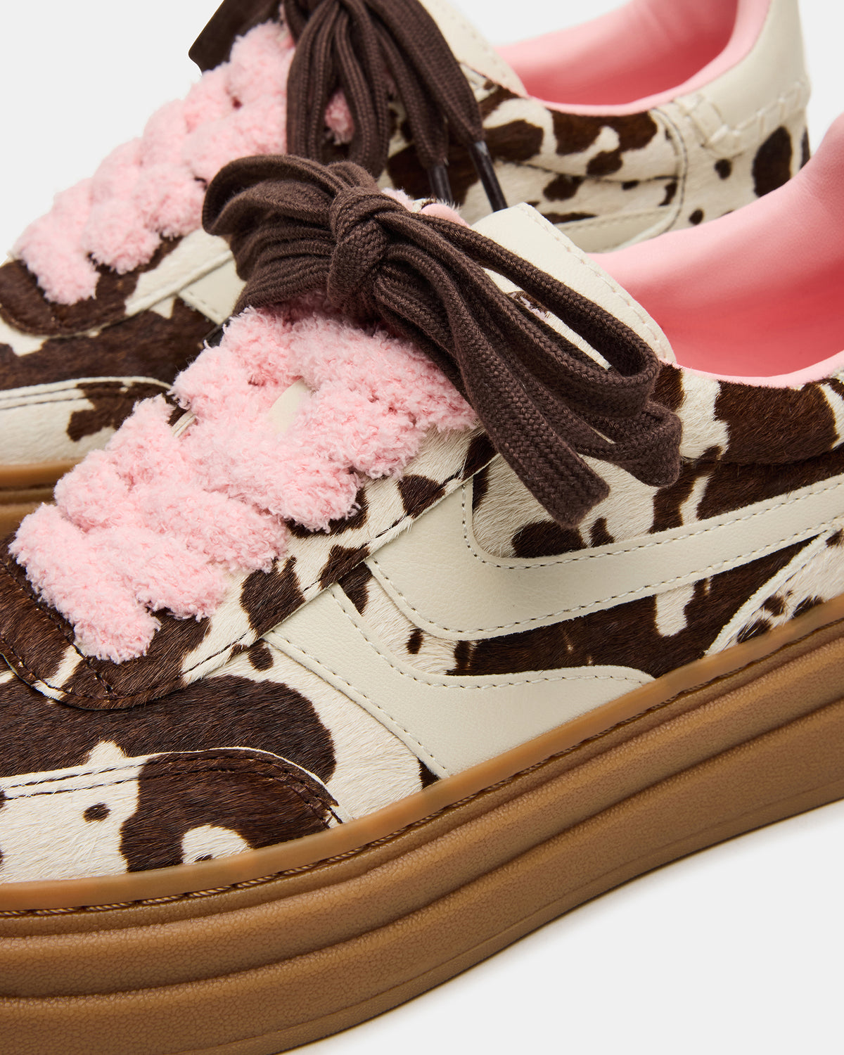 Steve Madden DODGE Brown Cow Print Low-Top Platform Women's Sneaker