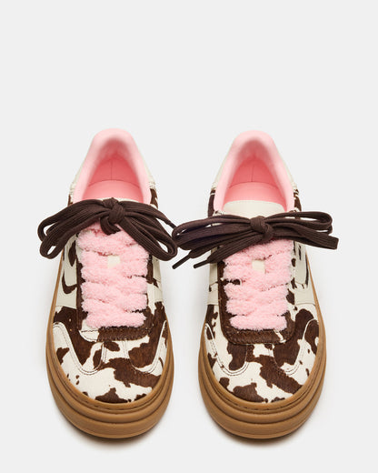 Steve Madden DODGE Brown Cow Print Low-Top Platform Women's Sneaker