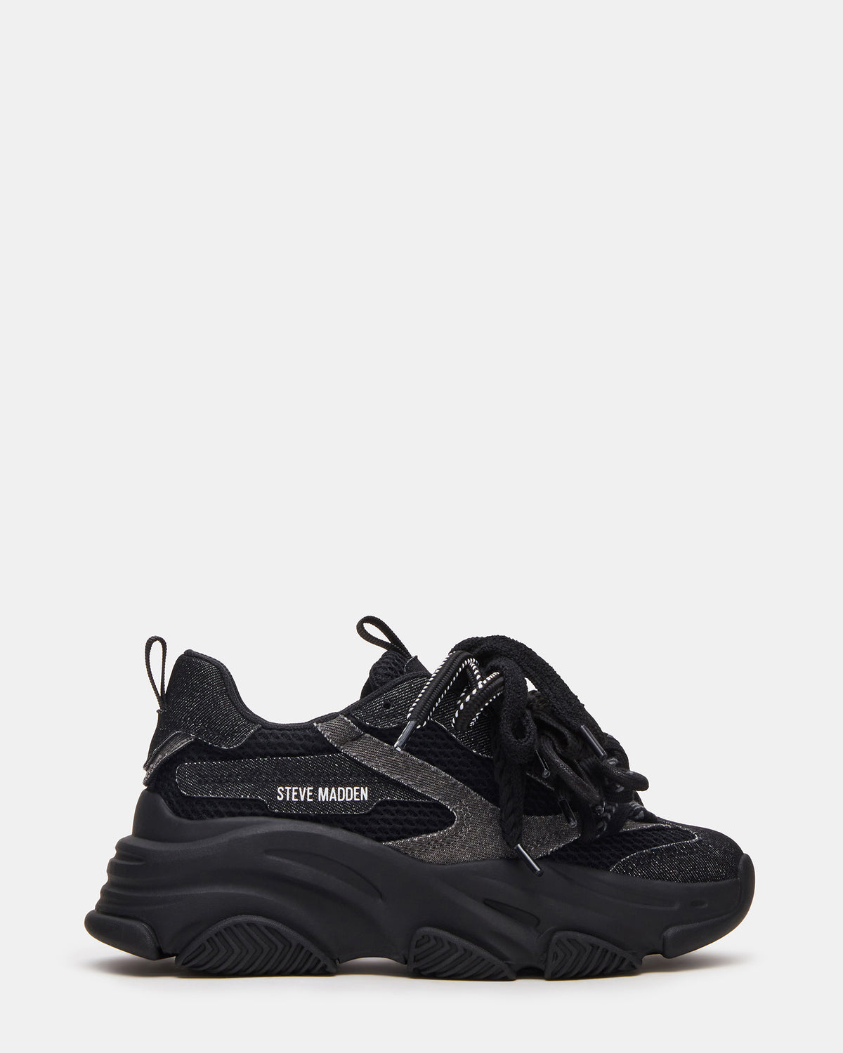 Steve Madden PRYCE Black Low-Top Lace-Up Chunky Platform Women's Sneaker