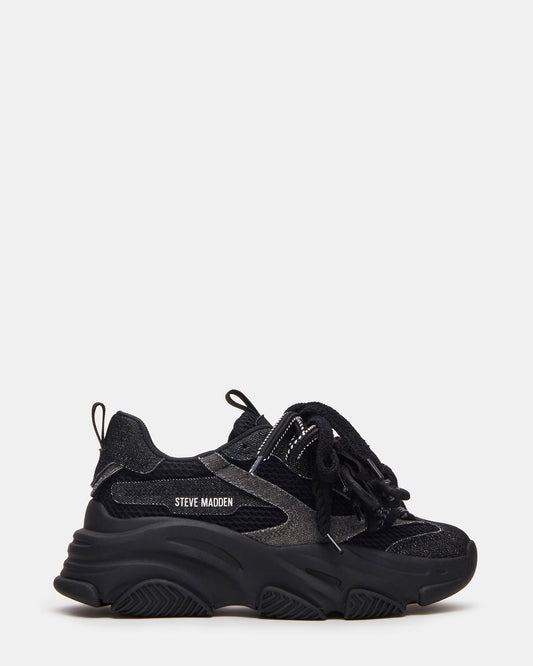 Steve Madden PRYCE Black Low-Top Lace-Up Chunky Platform Women's Sneaker