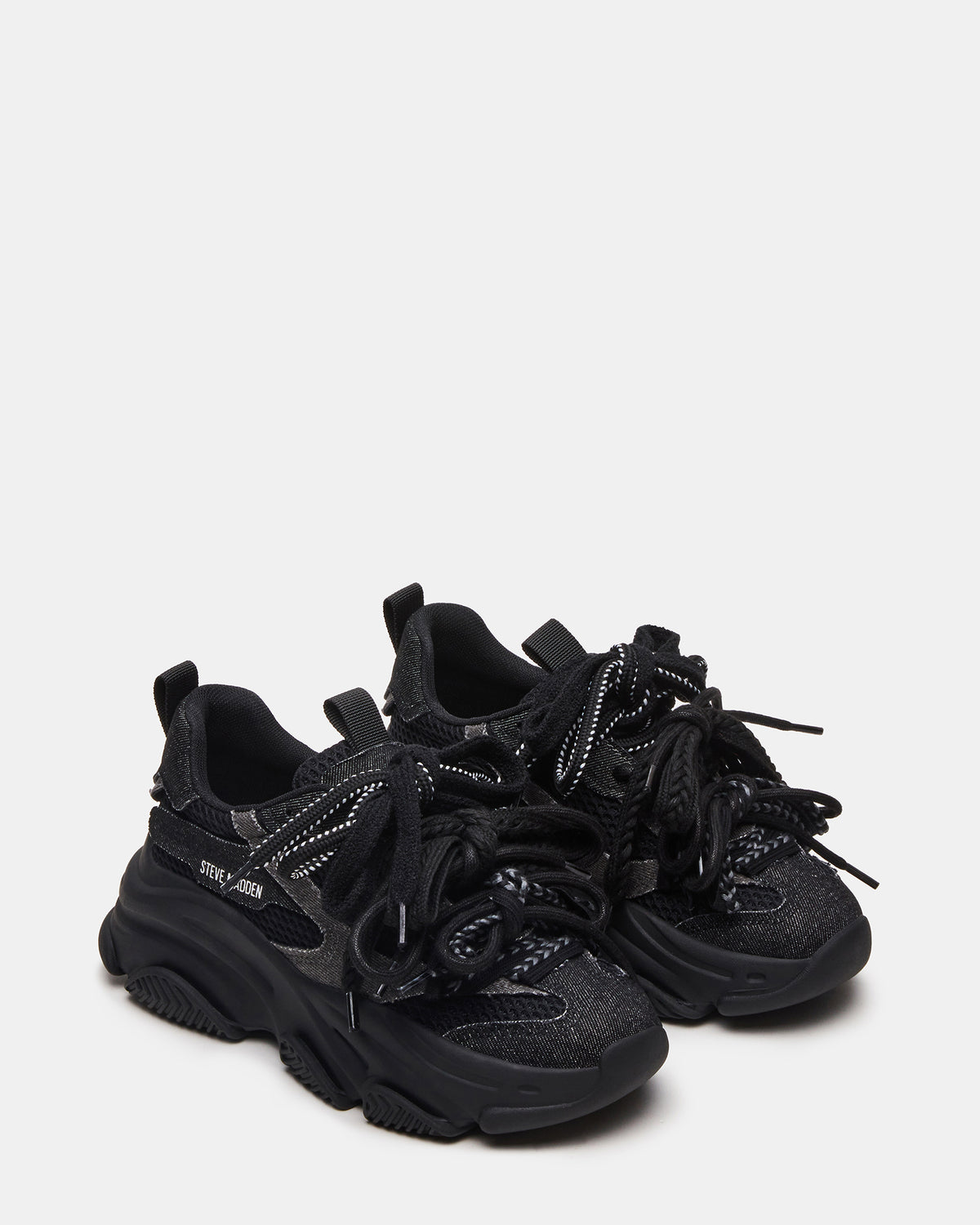 Steve Madden PRYCE Black Low-Top Lace-Up Chunky Platform Women's Sneaker