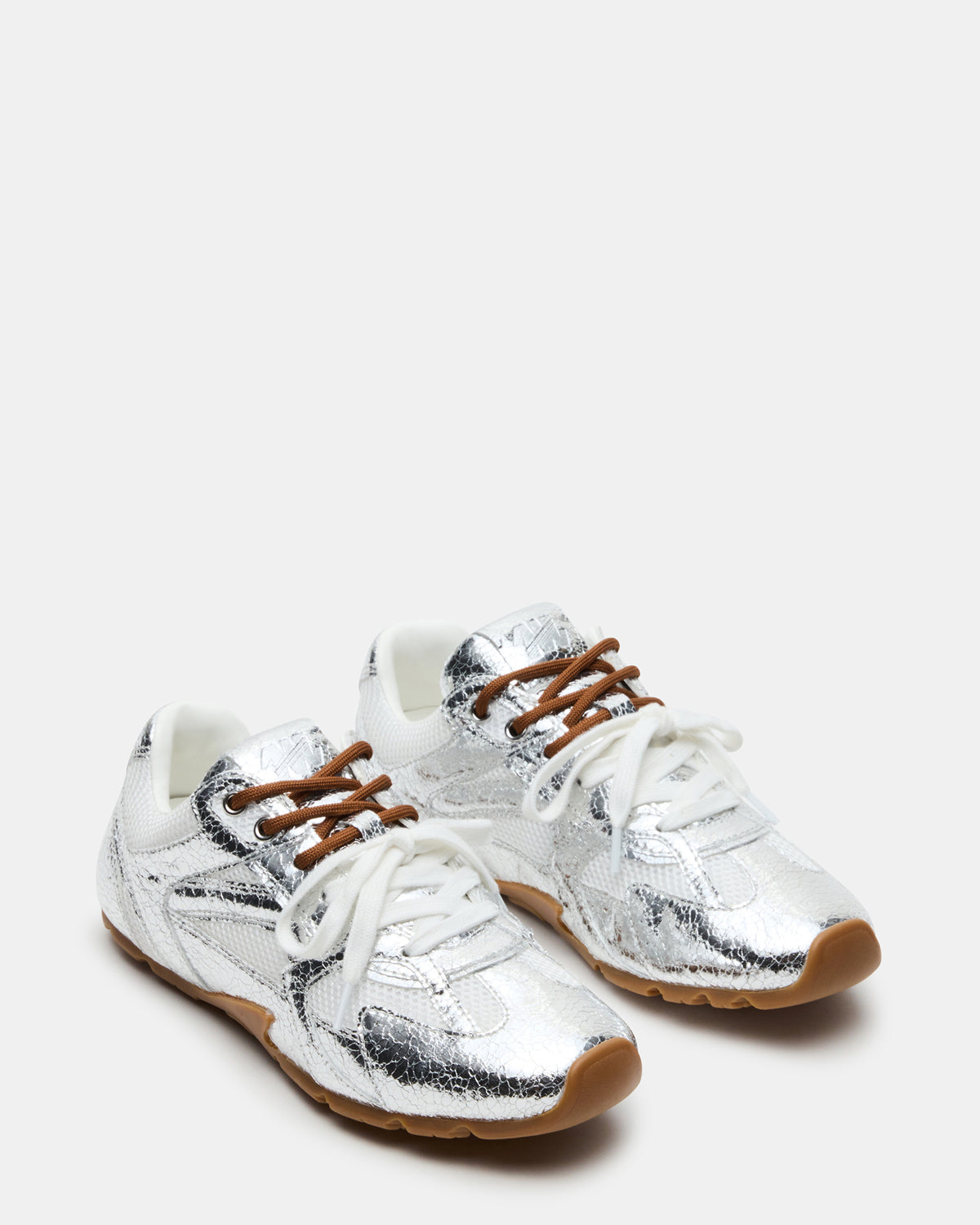 Steve Madden AZIEL Silver Low-Top Lace-Up Women's Sneakers