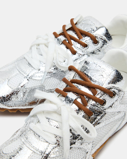 Steve Madden AZIEL Silver Low-Top Lace-Up Women's Sneakers