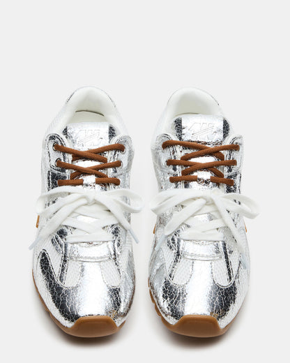 Steve Madden AZIEL Silver Low-Top Lace-Up Women's Sneakers