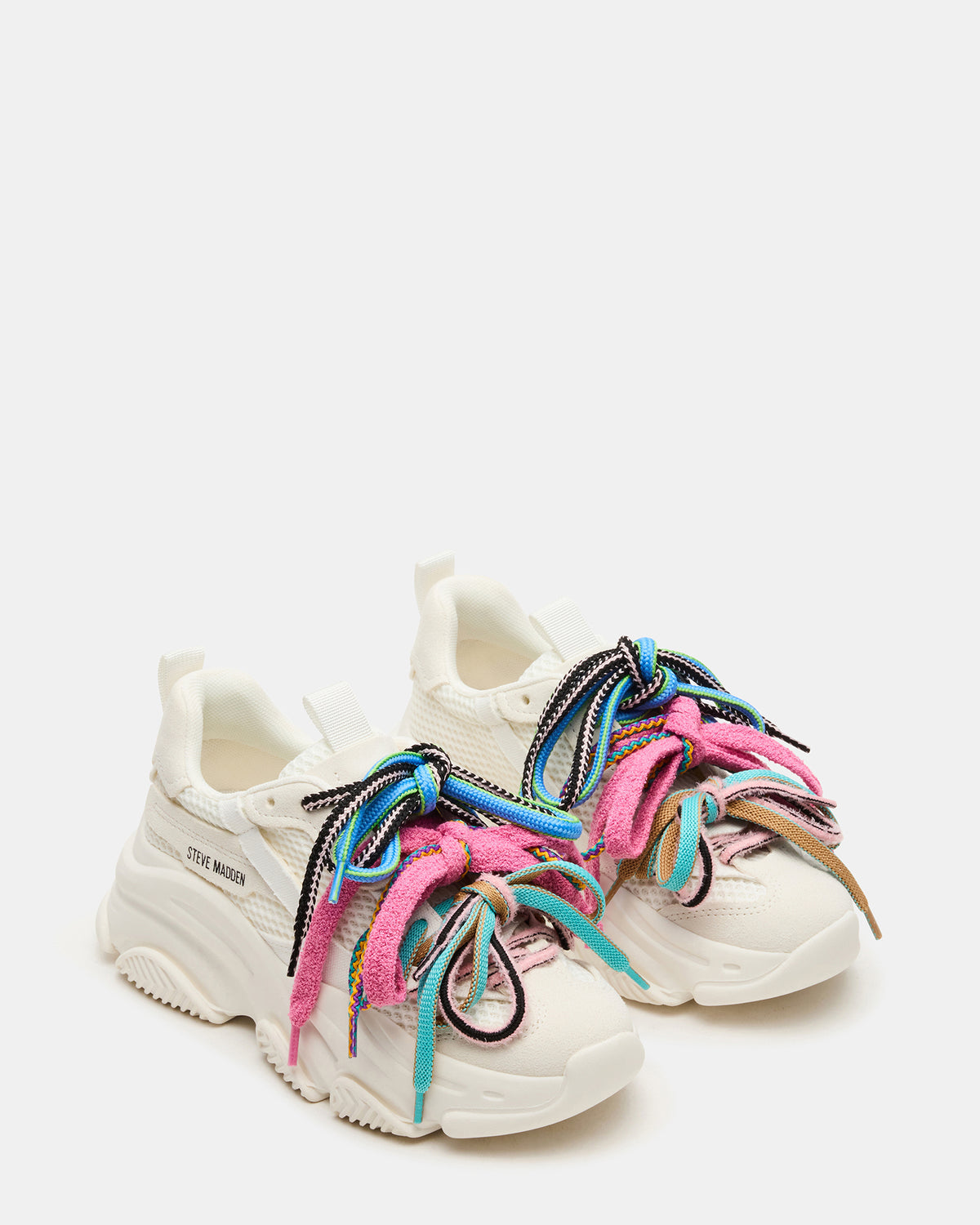 Steve Madden PRYCE White Low-Top Lace-Up Chunky Platform Women's Sneaker
