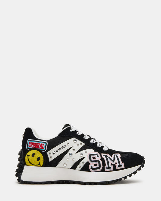 Steve Madden CAMPO Black Multi Patches Lace-Up Women's Sneaker