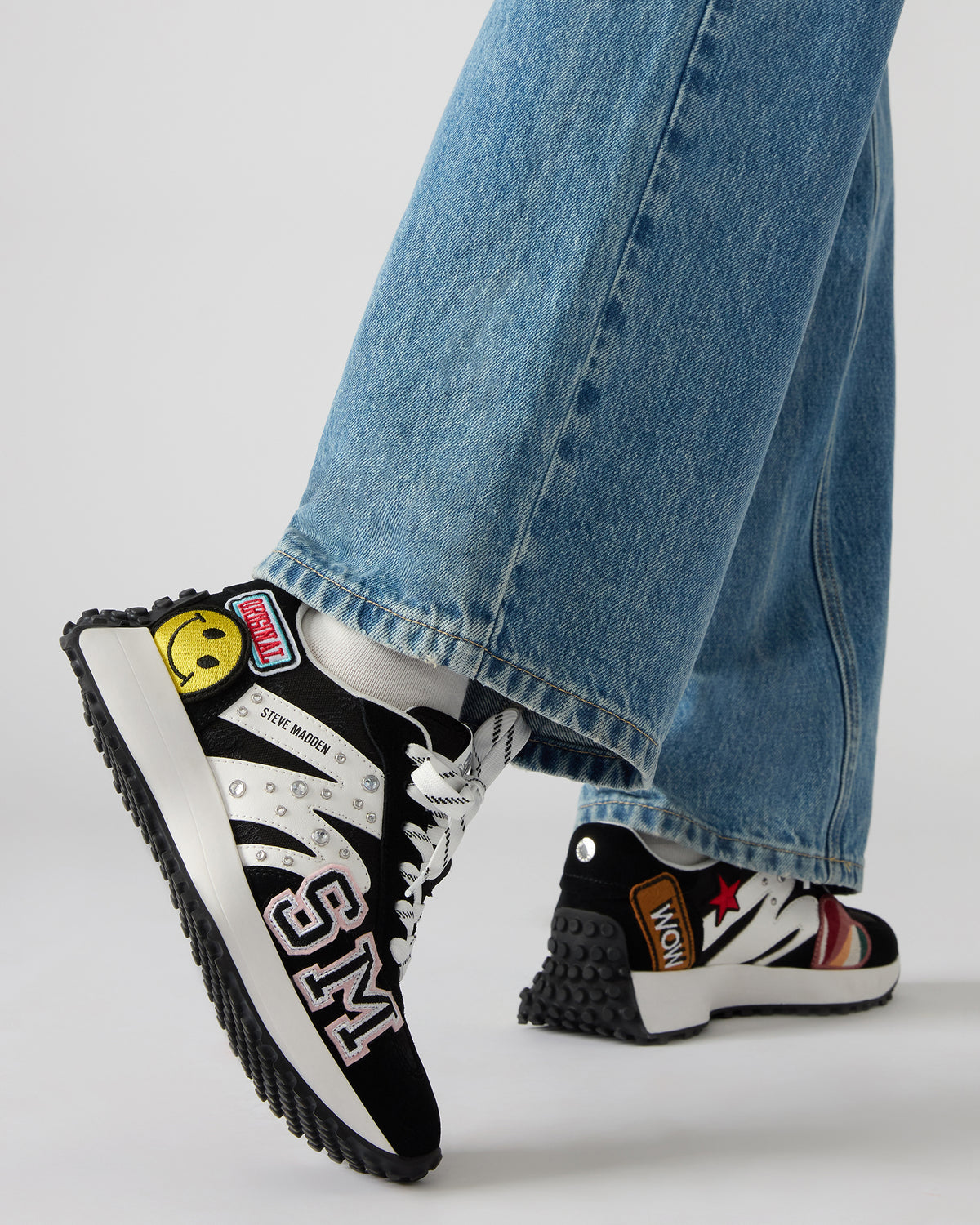 Steve Madden CAMPO Black Multi Patches Lace-Up Women's Sneaker