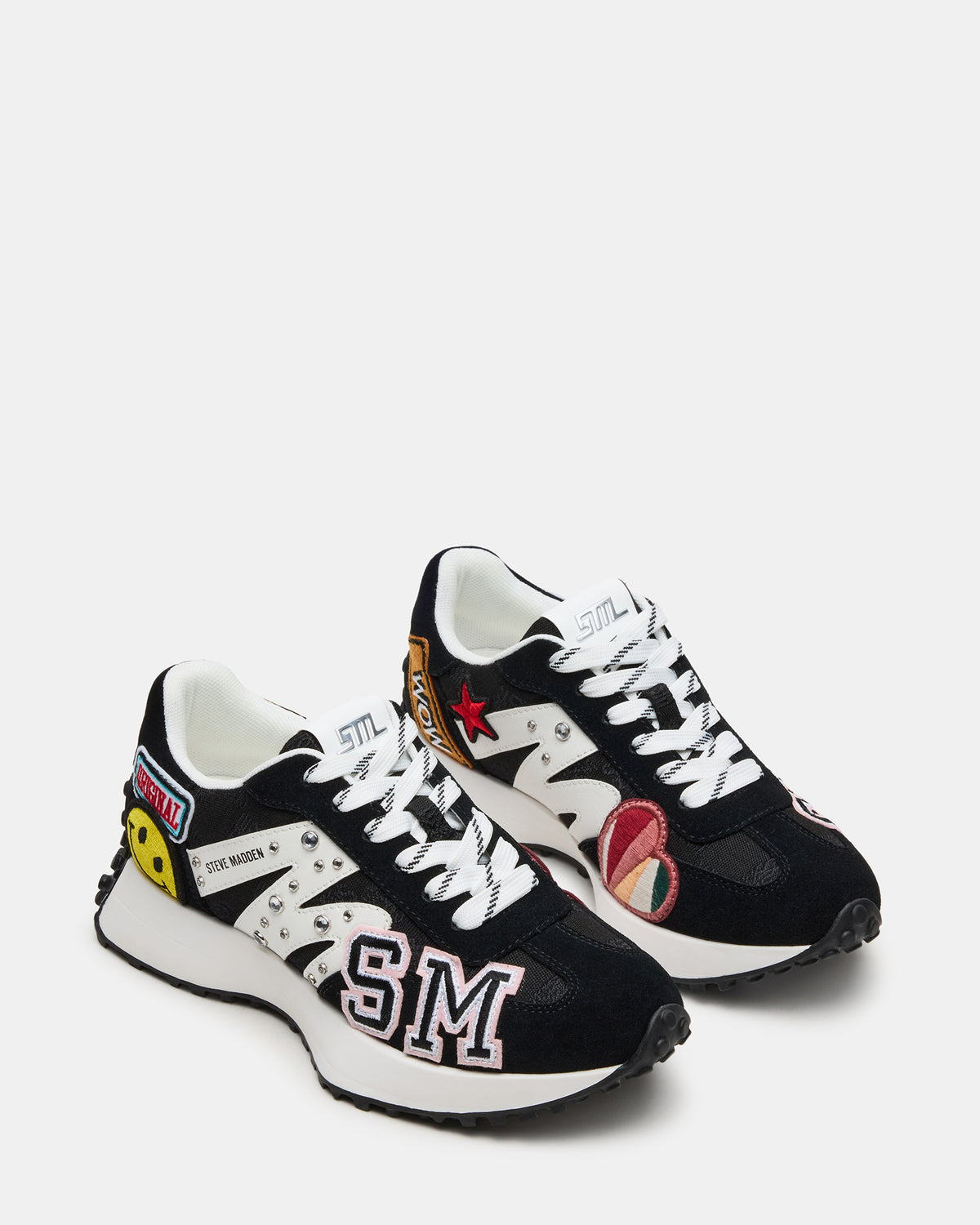Steve Madden CAMPO Black Multi Patches Lace-Up Women's Sneaker