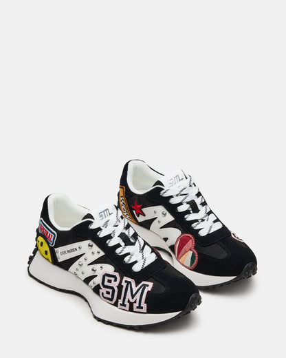Steve Madden CAMPO Black Multi Patches Lace-Up Women's Sneaker