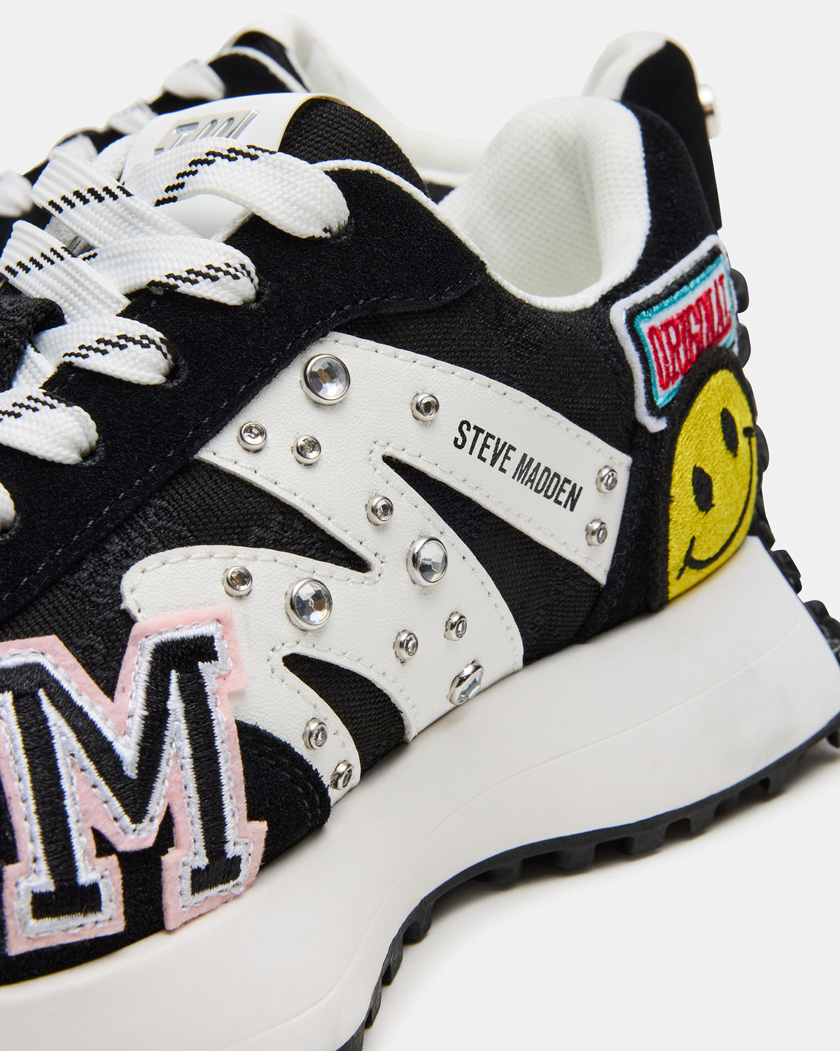 Steve Madden CAMPO Black Multi Patches Lace-Up Women's Sneaker