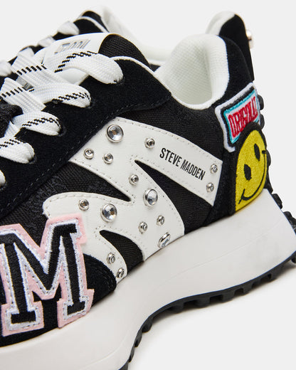 Steve Madden CAMPO Black Multi Patches Lace-Up Women's Sneaker