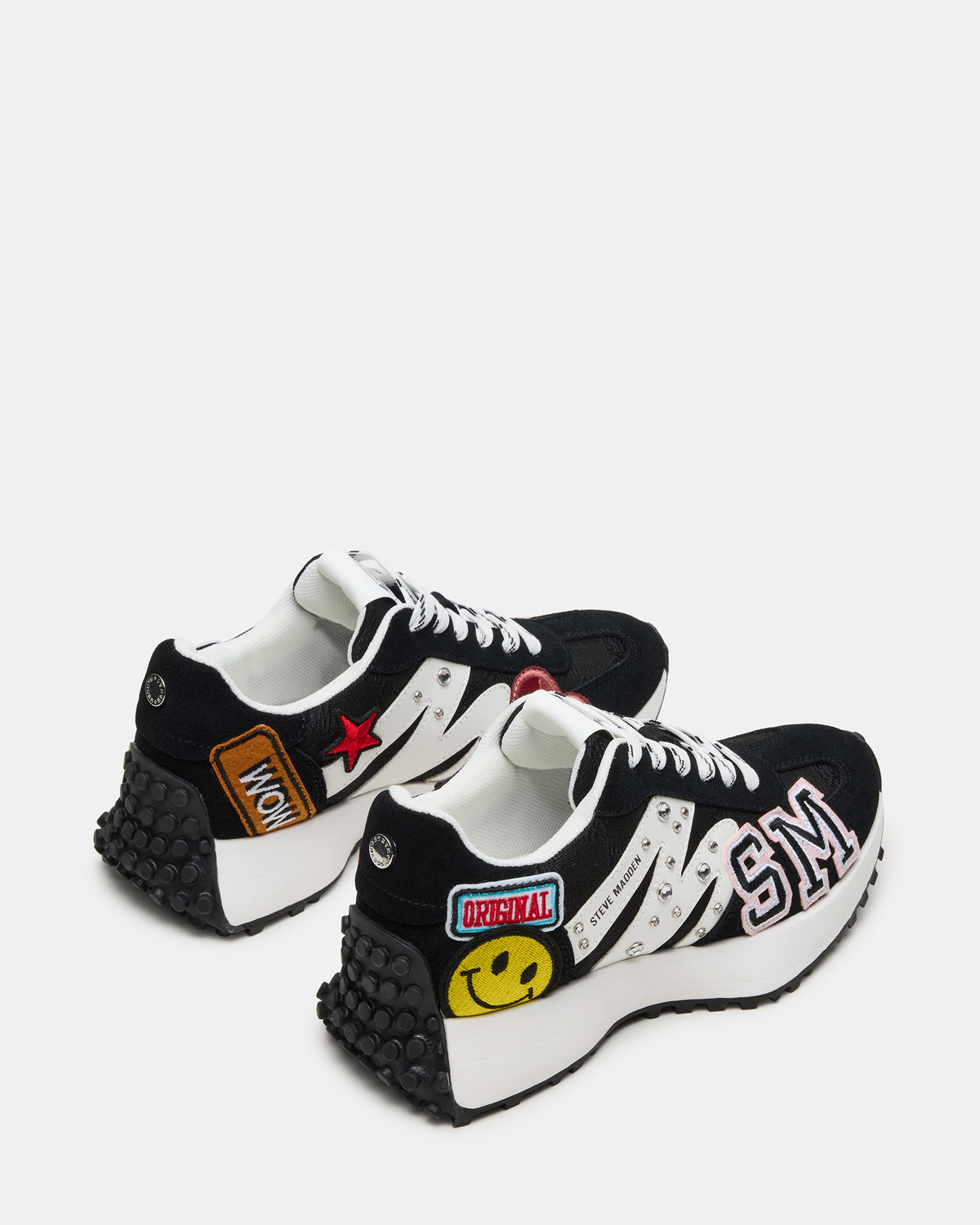 Steve Madden CAMPO Black Multi Patches Lace-Up Women's Sneaker
