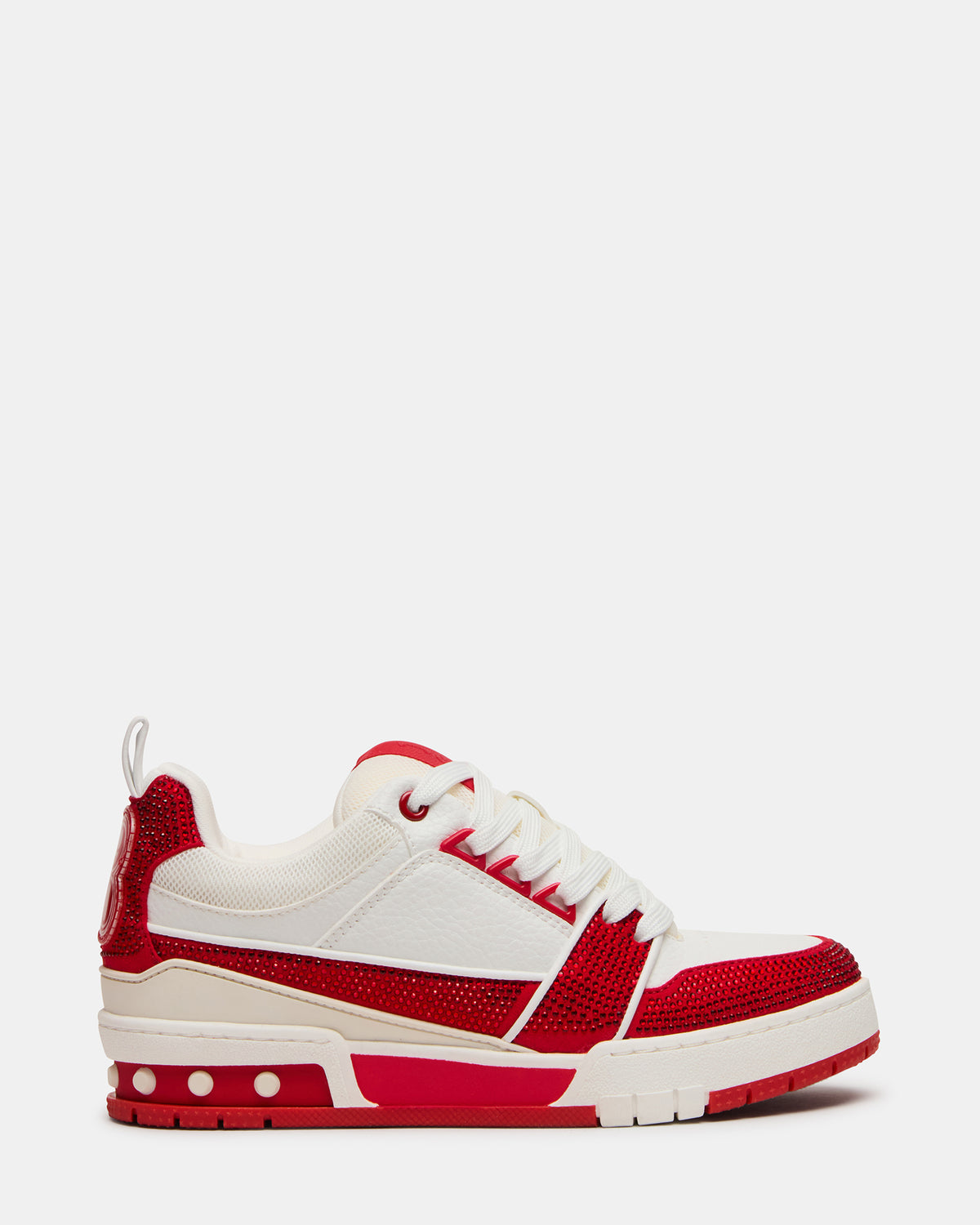 Steve Madden SKATER Red/White Rhinestones Low-Top Lace-Up Women's Sneaker
