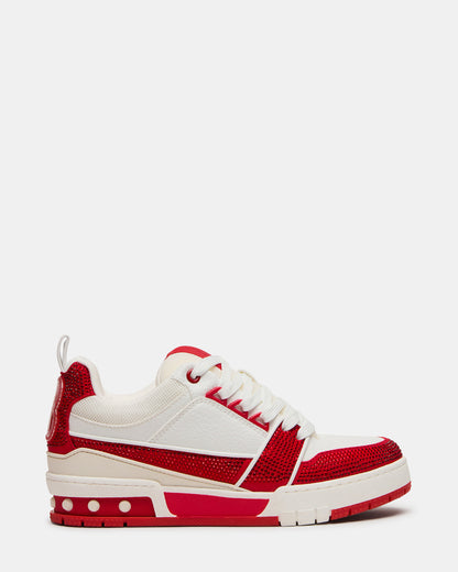 Steve Madden SKATER Red/White Rhinestones Low-Top Lace-Up Women's Sneaker