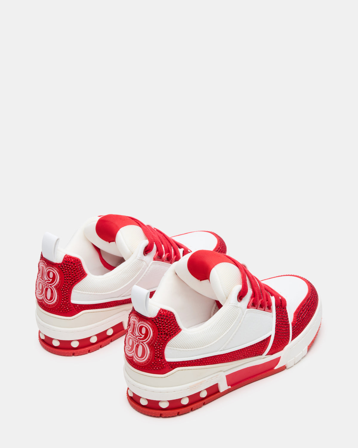 Steve Madden SKATER Red/White Rhinestones Low-Top Lace-Up Women's Sneaker