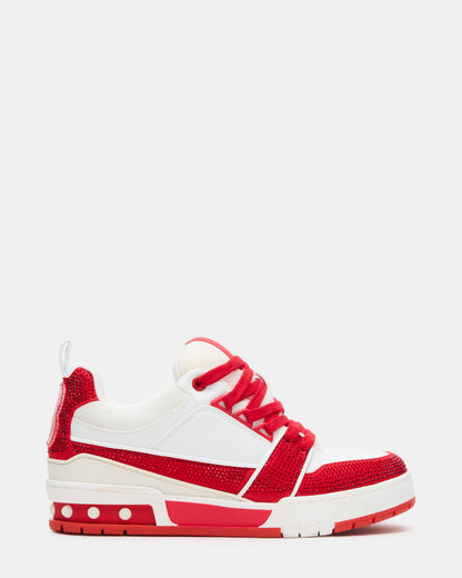 Steve Madden SKATER Red/White Rhinestones Low-Top Lace-Up Women's Sneaker