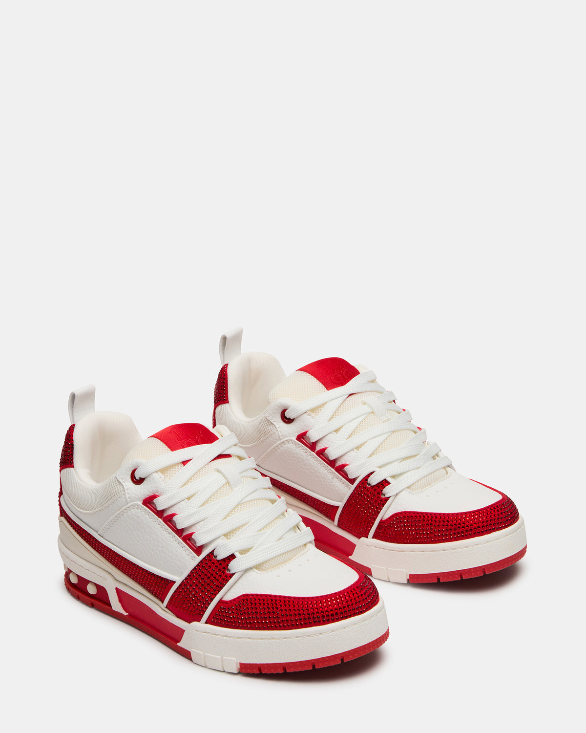 Steve Madden SKATER Red/White Rhinestones Low-Top Lace-Up Women's Sneaker