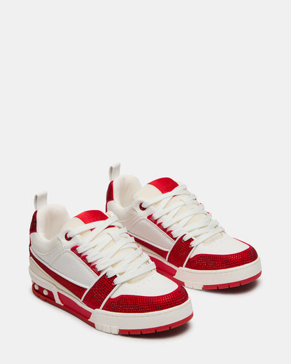 Steve Madden SKATER Red/White Rhinestones Low-Top Lace-Up Women's Sneaker