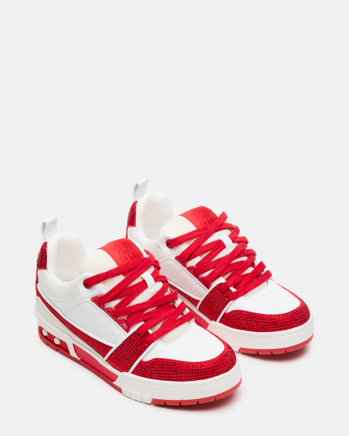 Steve Madden SKATER Red/White Rhinestones Low-Top Lace-Up Women's Sneaker
