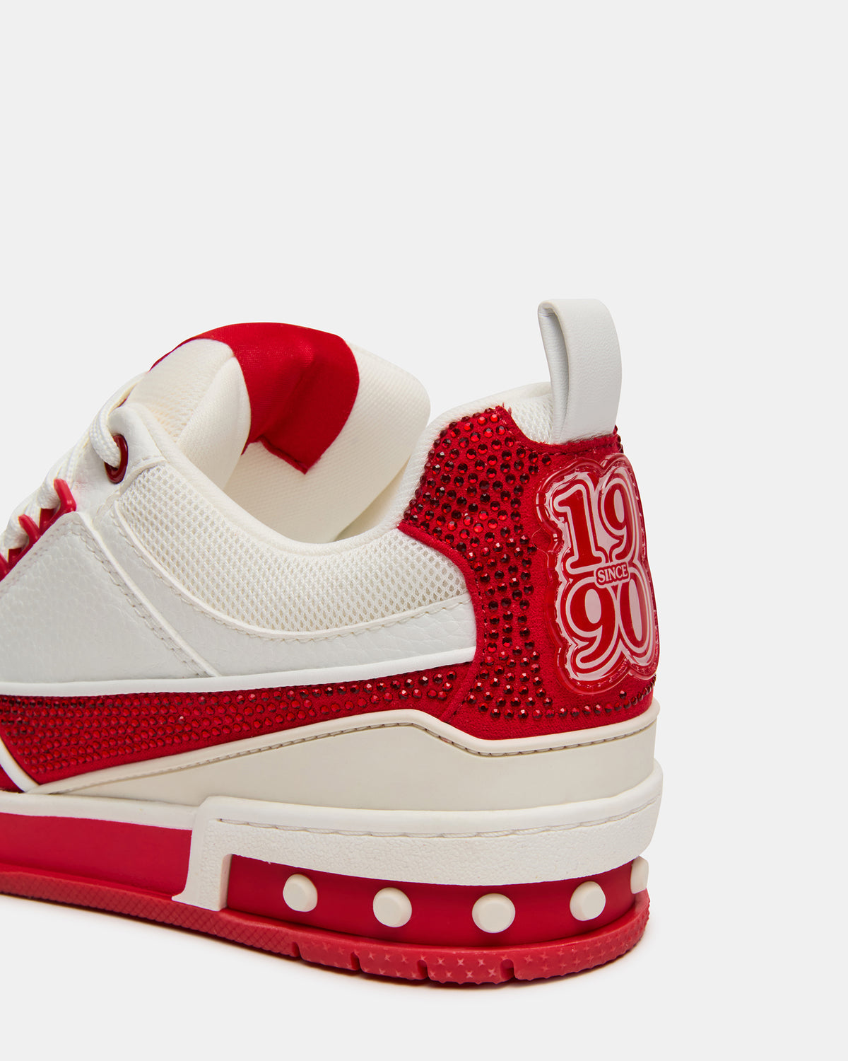 Steve Madden SKATER Red/White Rhinestones Low-Top Lace-Up Women's Sneaker