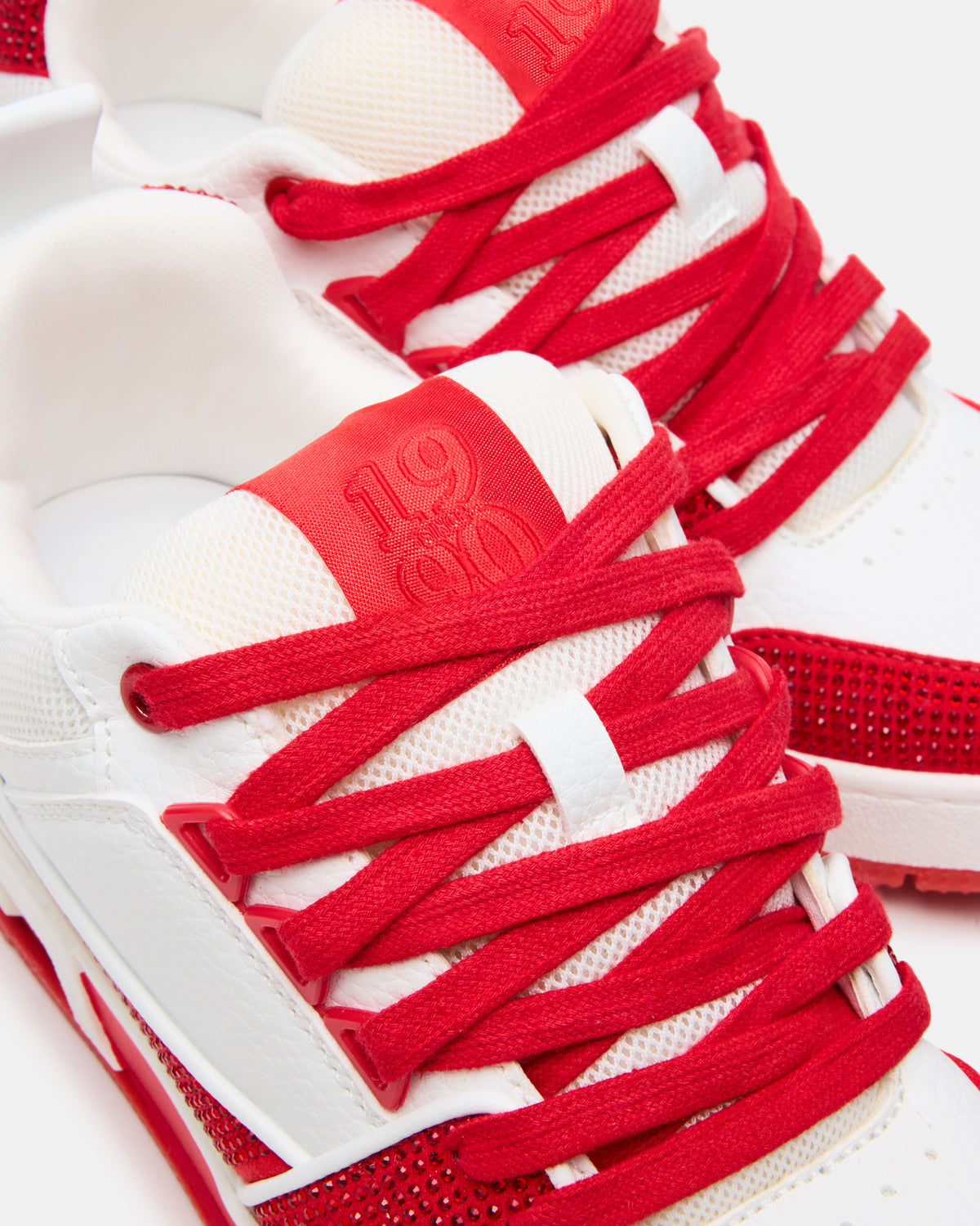 Steve Madden SKATER Red/White Rhinestones Low-Top Lace-Up Women's Sneaker