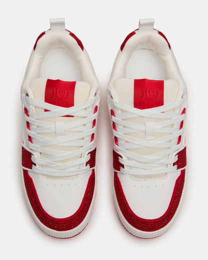 Steve Madden SKATER Red/White Rhinestones Low-Top Lace-Up Women's Sneaker