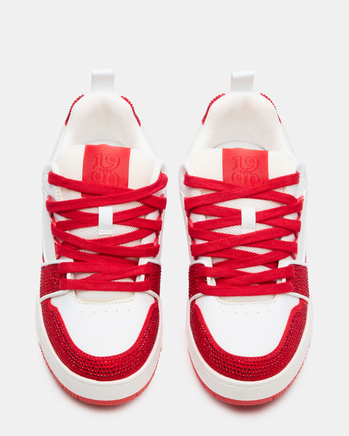 Steve Madden SKATER Red/White Rhinestones Low-Top Lace-Up Women's Sneaker