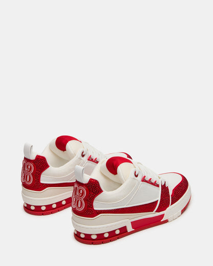 Steve Madden SKATER Red/White Rhinestones Low-Top Lace-Up Women's Sneaker