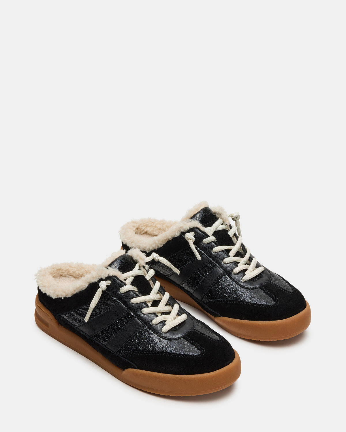 Steve Madden VANDY Faux Fur Black Multi Low-Top Lace-Up Mule Women's Sneaker