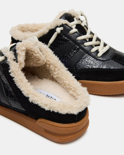 Steve Madden VANDY Faux Fur Black Multi Low-Top Lace-Up Mule Women's Sneaker