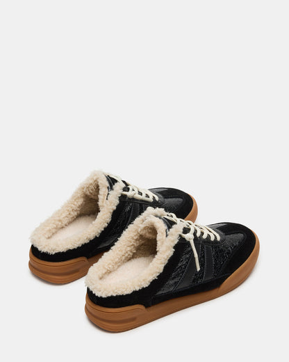 Steve Madden VANDY Faux Fur Black Multi Low-Top Lace-Up Mule Women's Sneaker