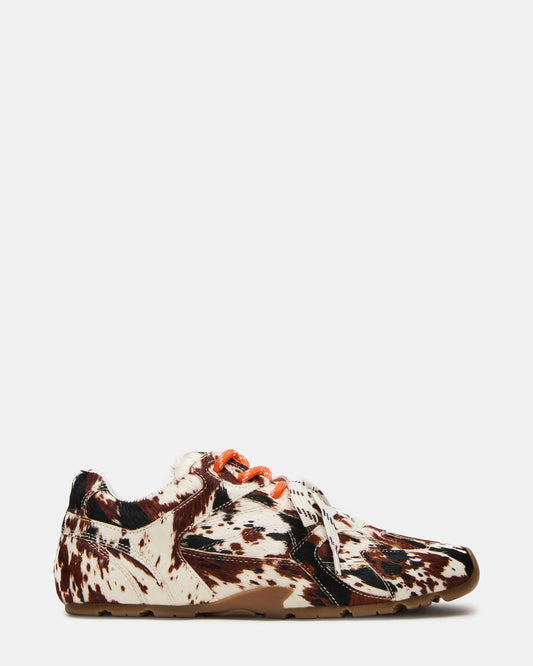 Steve Madden AZIEL Brown Cow Print Low-Top Lace-Up Women's Sneakers