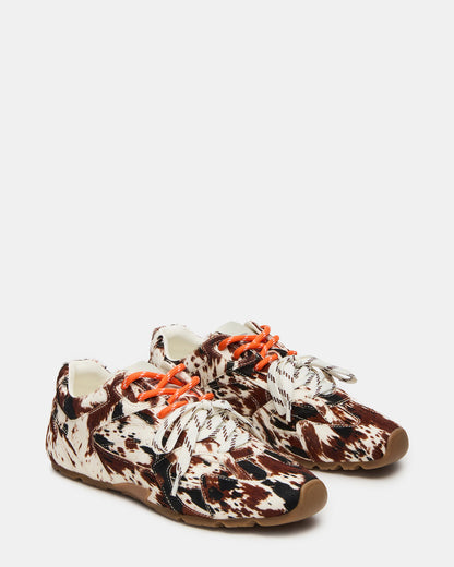 Steve Madden AZIEL Brown Cow Print Low-Top Lace-Up Women's Sneakers