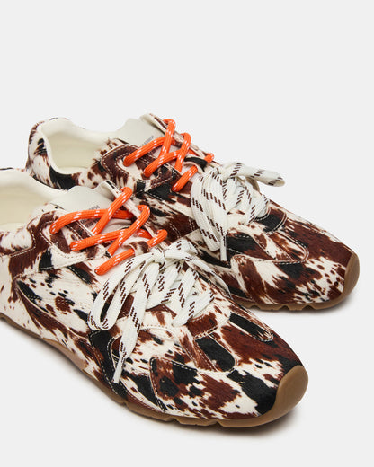 Steve Madden AZIEL Brown Cow Print Low-Top Lace-Up Women's Sneakers