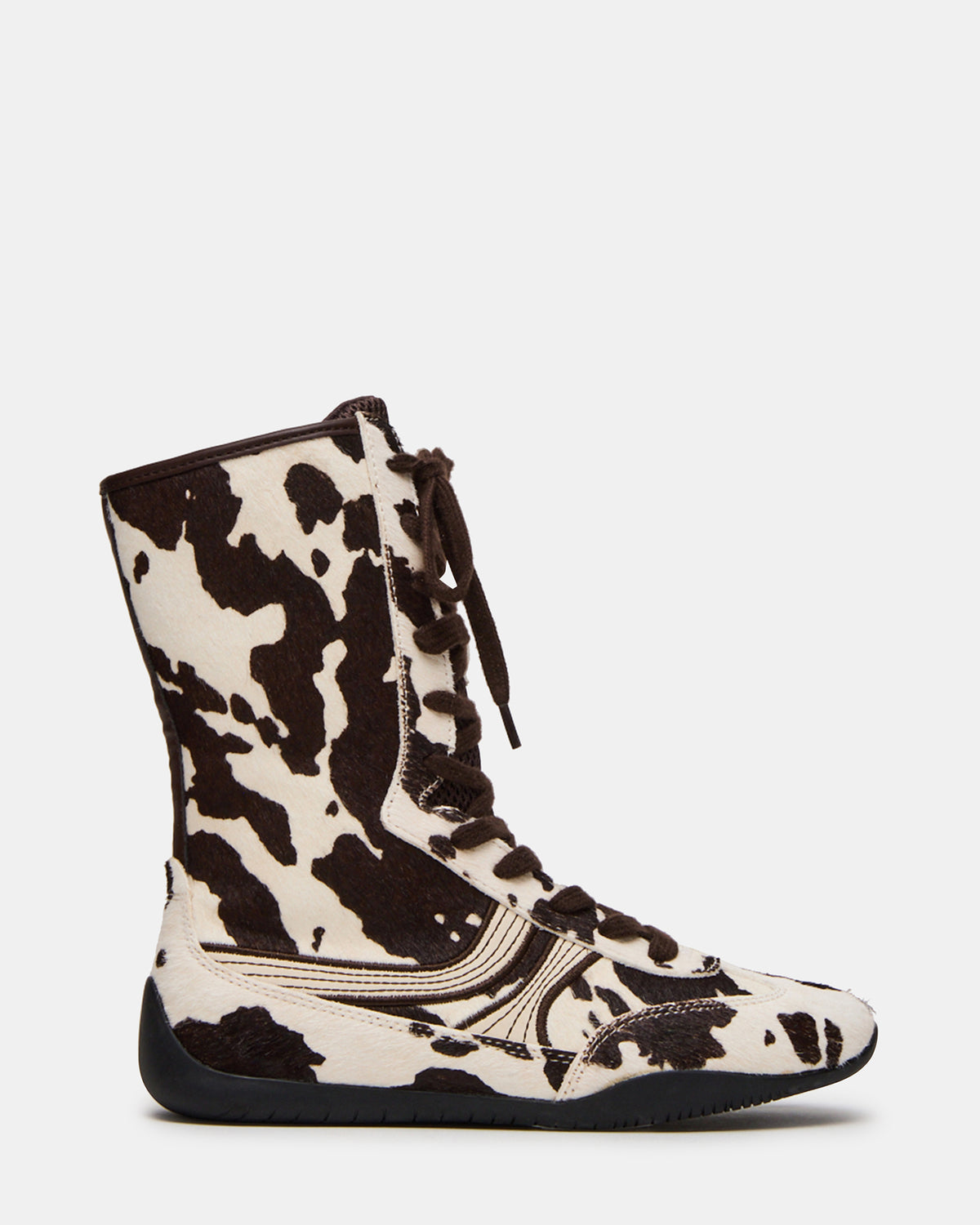 Steve Madden PAXTIN Brown Cow Print Women's High-Top Lace-Up Sneaker