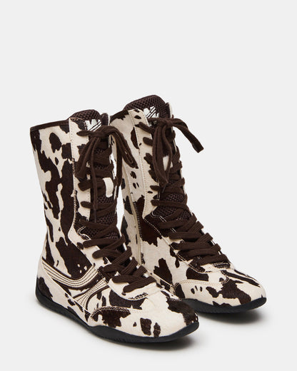 Steve Madden PAXTIN Brown Cow Print Women's High-Top Lace-Up Sneaker