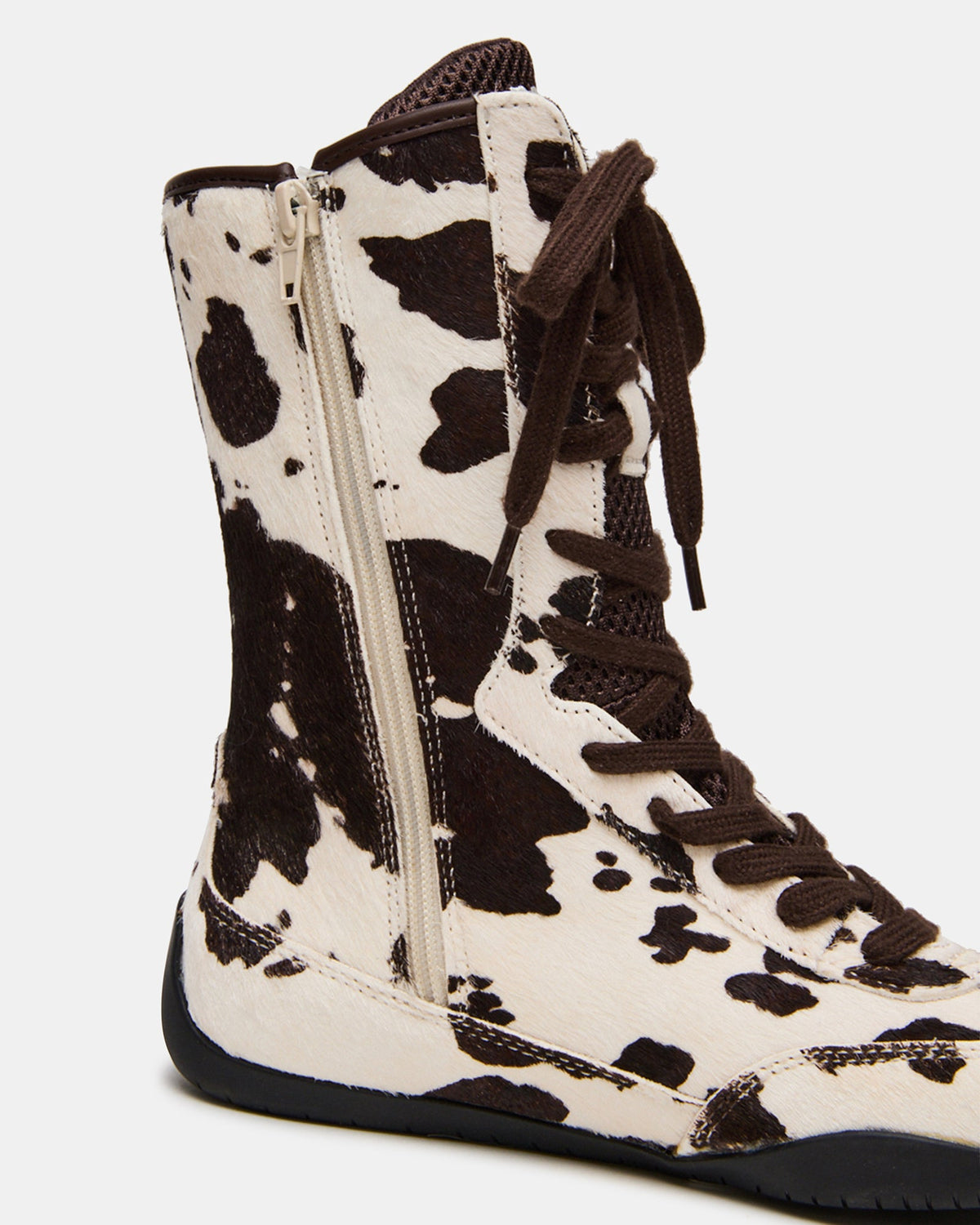 Steve Madden PAXTIN Brown Cow Print Women's High-Top Lace-Up Sneaker