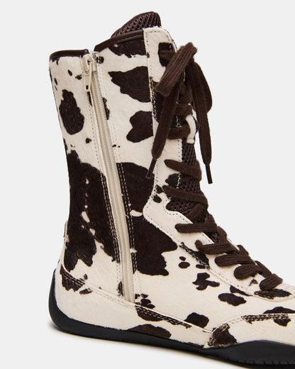 Steve Madden PAXTIN Brown Cow Print Women's High-Top Lace-Up Sneaker