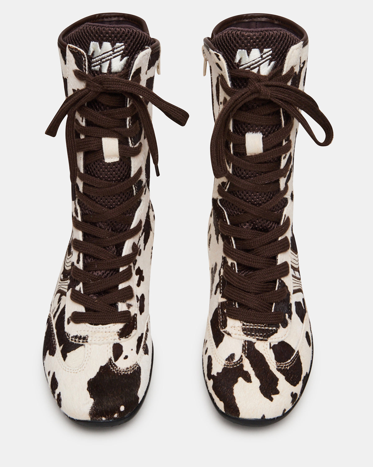 Steve Madden PAXTIN Brown Cow Print Women's High-Top Lace-Up Sneaker