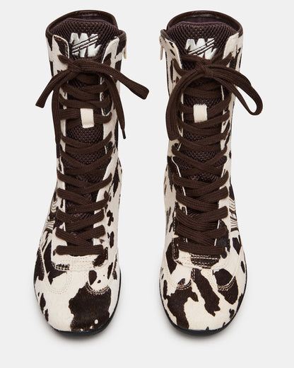 Steve Madden PAXTIN Brown Cow Print Women's High-Top Lace-Up Sneaker