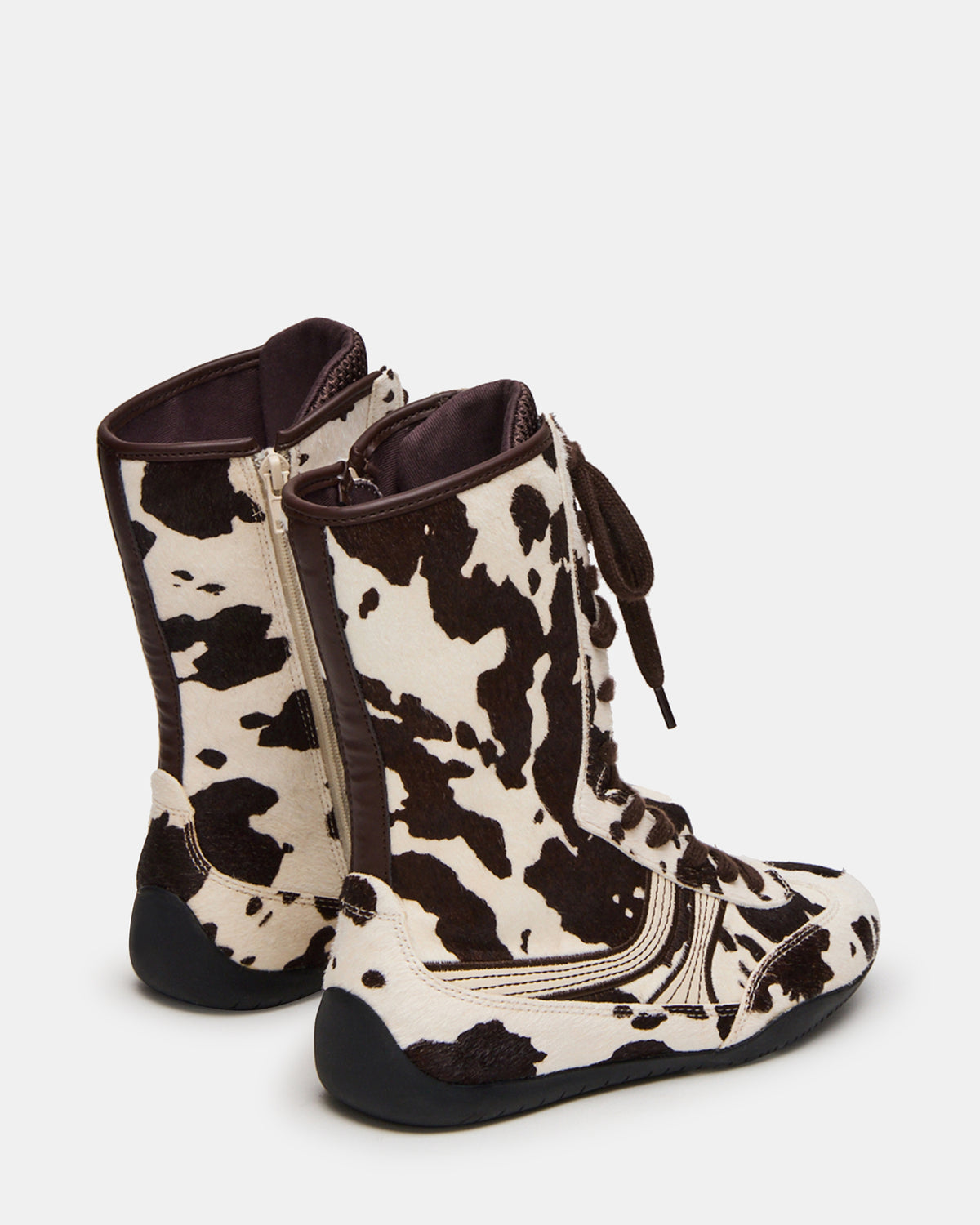 Steve Madden PAXTIN Brown Cow Print Women's High-Top Lace-Up Sneaker