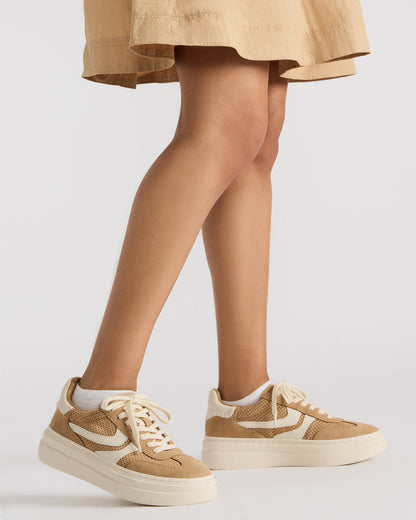 Steve Madden DODGE Perforated Camel Multi Women's Low-Top Platform Sneaker
