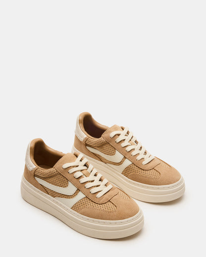 Steve Madden DODGE Perforated Camel Multi Women's Low-Top Platform Sneaker