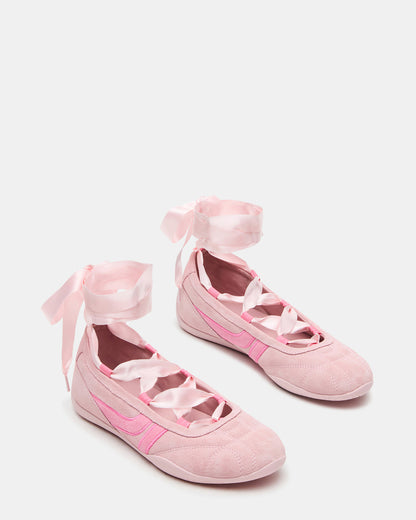 Steve Madden PROMISE Pink Suede Low-Top Lace-Up Ribbon Women's Sneaker
